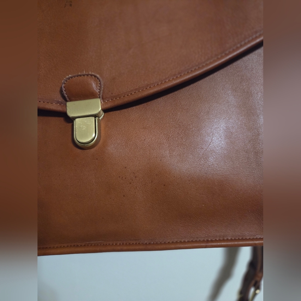 Vintage Coach Leather British Tan Morgan Briefcase Crossbody - Picture 7 of 16